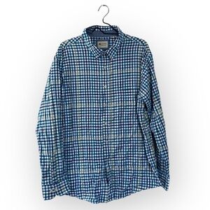 Haggar Clothing Blue Plaid Casual Button Down Shirt Men’s Size XXL Stretch